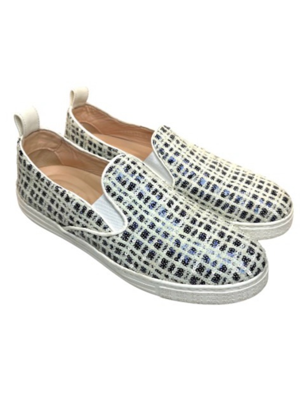 AGL White and Black Sequined Slip On Trainers | 40